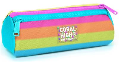 Coral High Turkuaz Pembe Renk Geçişli Kız Çocuk Üç Gözlü Okul Kalem Çantası 22086