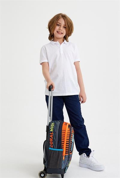 Coral High Turuncu Gamers Çekçek Okul Çantası ve Beslenme Seti - Işıklı Tekerlekler - Erkek