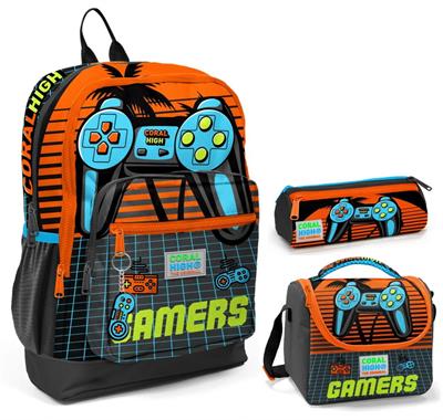 Coral High Turuncu Gamers Üçlü İlkokul Okul Çanta Seti - Erkek Çocuk