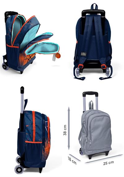 Coral High Turuncu Lacivert Basketbol Üçlü Çekçek Işıklı Tekerlekli Çanta Seti - Erkek Çocuk