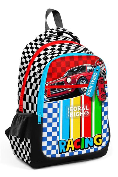 Coral High Üç Bölmeli Erkek Çocuk Kırmızı Racing Araba Baskılı İlkokul Sırt Çantası - 33257