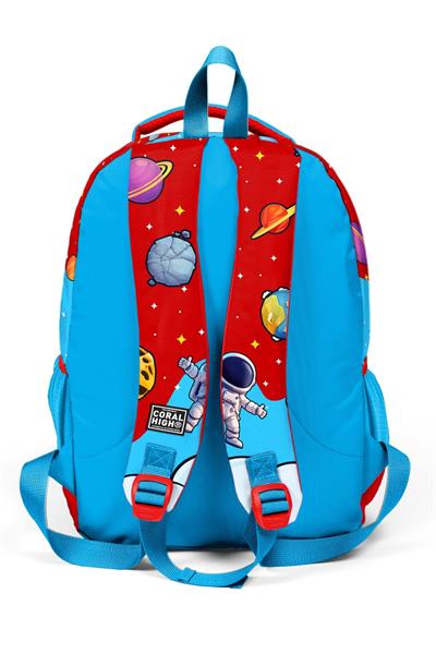 Coral High Üç Bölmeli İlkokul Okul Çantası - Erkek Çocuk - Kırmızı Mavi Astronot Baskılı - 33245