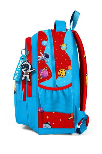 Coral High Üç Bölmeli İlkokul Okul Çantası - Erkek Çocuk - Kırmızı Mavi Astronot Baskılı - 33245