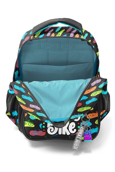 Coral High Üç Bölmeli İlkokul Okul Çantası - Kız Çocuk - Siyah Beyaz Bisiklet Baskılı - 33243