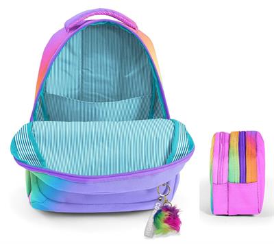 Coral High Üç Bölmeli İlkokul Sırt Çantası ve İki Bölmeli Kalemlik - Kız Çocuk - Çok Renkli Renk Geçişli Gradyan