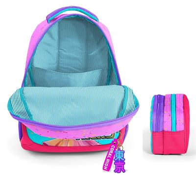 Coral High Üç Bölmeli İlkokul Sırt Çantası ve İki Bölmeli Kalemlik - Kız Çocuk - Pembe K-Pop Dondurmalı Kız