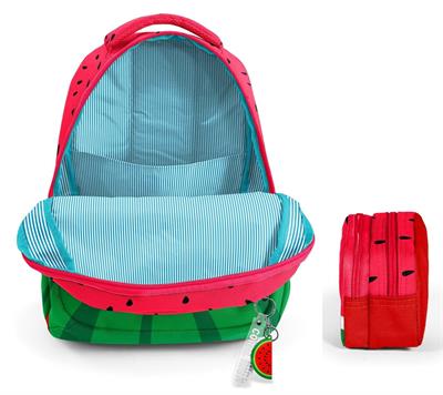 Coral High Üç Bölmeli İlkokul Sırt Çantası ve İki Bölmeli Kalemlik - Erkek Çocuk - Kırmızı Yeşil Karpuz