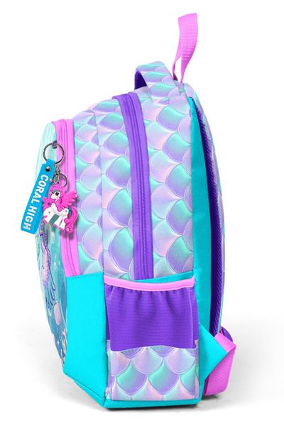 Coral High Üç Bölmeli Kız Çocuk Su Yeşili Unicorn Baskılı İlkokul Sırt Çantası - 33256