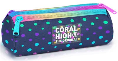 Coral High Üç Bölmeli Lacivert Puantiyeli Kız Çocuk Kalem Çantası 11172