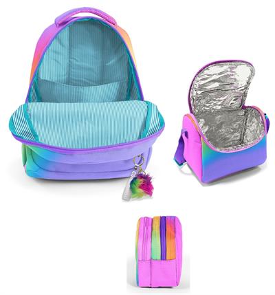 Coral High Üç Gözlü Çok Renkli Renk Geçişli Gradyan, Kız Çocuk, İlkokul Üçlü Okul Çanta Seti