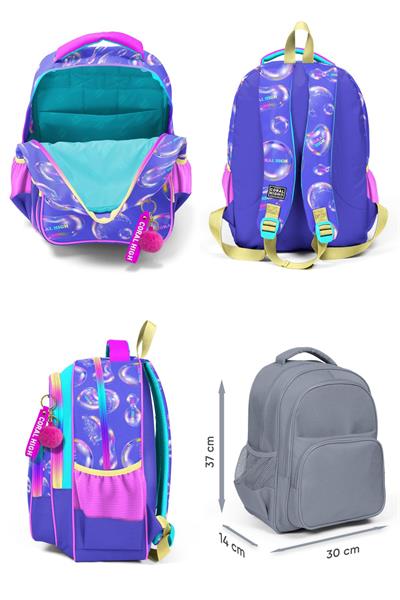 Coral High Üç Gözlü İlkokul Çantası ve Beslenme Çantası - Lavanta Pembe Baloncuk Desenli - Kız Çocuk