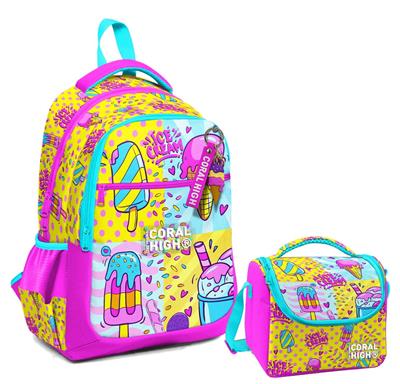 Coral High Üç Gözlü İlkokul Çantası ve Beslenme Çantası - Mixed Dondurma Desenli - Kız Çocuk