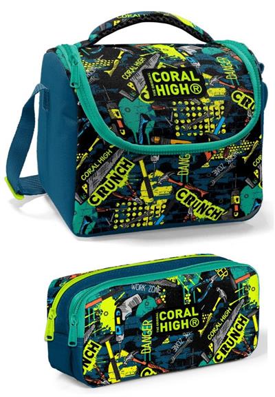 Coral High Üç Gözlü İlkokul Sırt Çantası Seti - Yeşil Grafiti - Erkek Çocuk