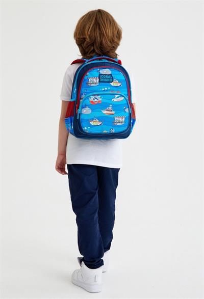 Coral High Üç Gözlü İlkokul Sırt Çantası Seti - Lacivert Mavi Gemiler - Erkek Çocuk
