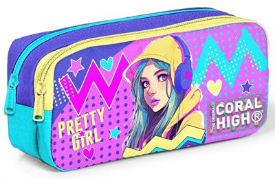 Coral High Üç Gözlü İlkokul ve Ortaokul Çanta Seti - Kız Çocuk - Lavanta Turkuaz Kulaklıklı Kız Desenli