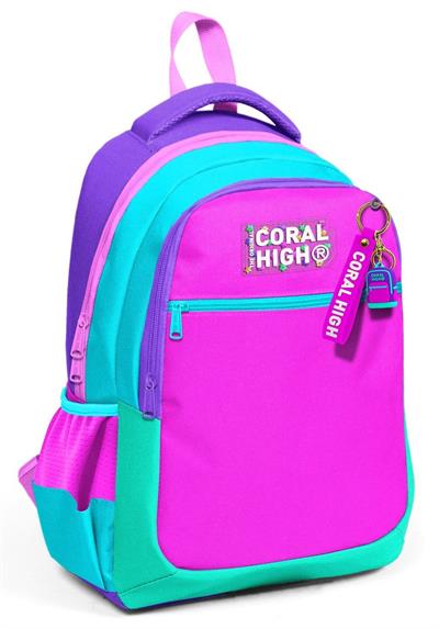 Coral High Üç Gözlü Kız Çocuk Pembe Yeşil İlkokul ve Ortaokul Sırt Çantası