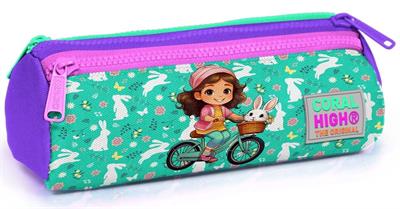 Coral High Üç Gözlü Kız Çocuk Yeşil/Pembe Bisikletli Kız Baskılı Kalem Çantası 22147