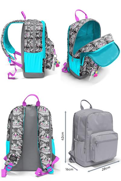 Coral High Üçlü İlk ve Ortaokul Okul Çanta Seti - Gri Kedi - Kız Çocuk