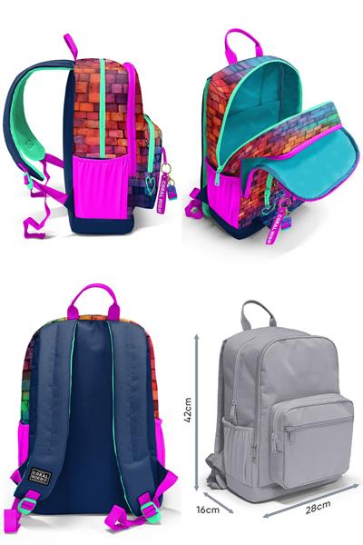 Coral High Üçlü İlk ve Ortaokul Okul Çanta Seti - Pembe Lacivert Grafiti - Erkek Çocuk