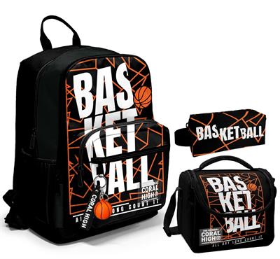 Coral High Üçlü İlk ve Ortaokul Okul Çanta Seti - Siyah Basketbol - Erkek Çocuk