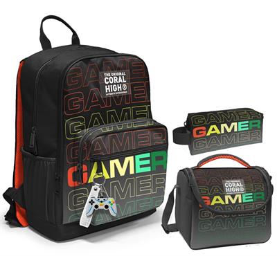 Coral High Üçlü İlk ve Ortaokul Okul Çanta Seti - Siyah Gri Gamer - Erkek Çocuk