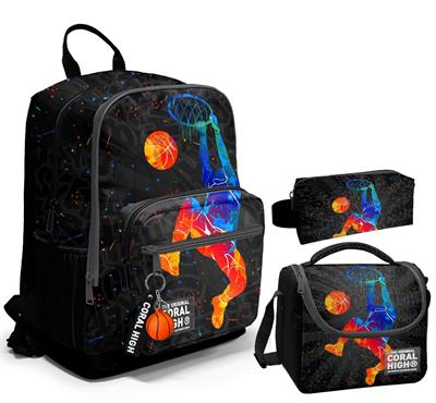 Coral High Üçlü İlk ve Ortaokul Okul Çanta Seti - Gri Basketbol - Erkek Çocuk