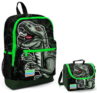Coral High Yeşil Dinazor Baskılı İlkokul Çantası ve Beslenme Seti - Erkek Çocuk