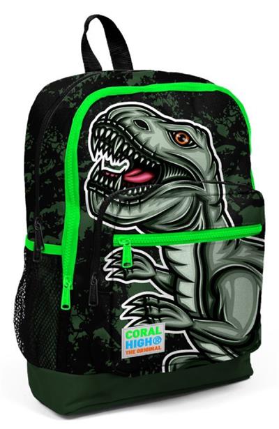 Coral High Yeşil Dinazor Baskılı İlkokul Çantası ve Beslenme Seti - Erkek Çocuk