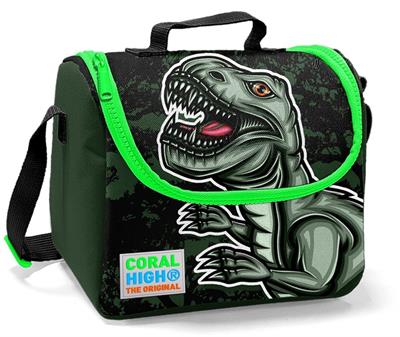 Coral High Yeşil Dinazor Çekçek Çanta Seti - Işıklı Tekerlekler - Erkek Çocuk