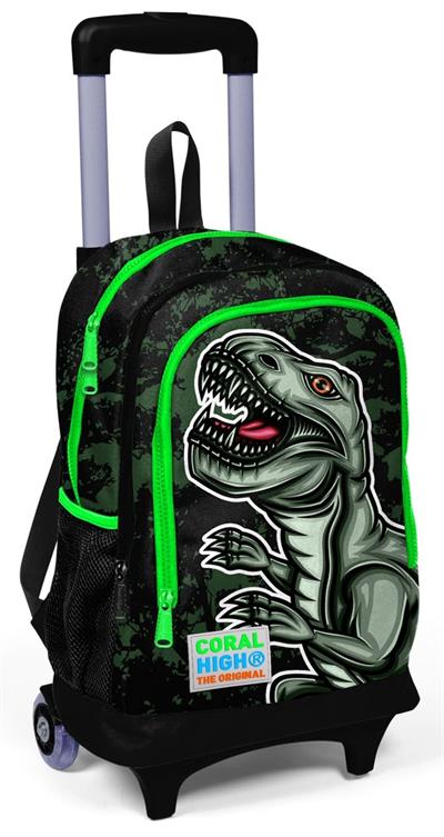 Coral High Yeşil Dinazor Çekçek Çanta Seti - Işıklı Tekerlekler - Erkek Çocuk