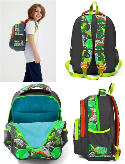 Coral High Yeşil Dinazor Erkek Çocuk İlkokul Çantası ve Beslenme Çantası Seti