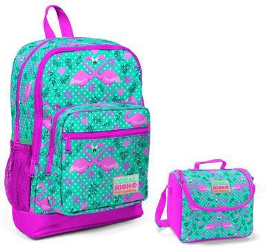 Coral High Yeşil Flamingo Baskılı İlkokul Çantası ve Beslenme Seti - Kız Çocuk