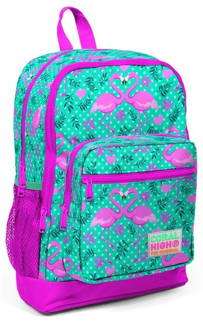 Coral High Yeşil Flamingo Baskılı Kız Çocuk 3lü İlkokul Çanta Seti