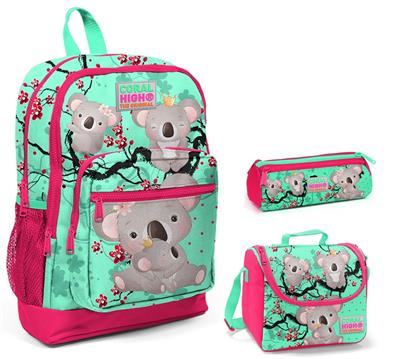 Coral High Yeşil Koala Baskılı Kız Çocuk 3lü İlkokul Çanta Seti