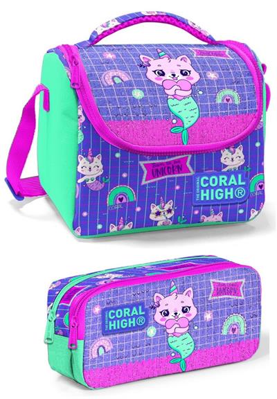 Coral High Yeşil Mavi Unicorn Kız Çocuk Beslenme Çantası Seti