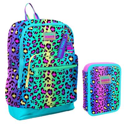 Coral High Yeşil Mor Leopar Kız Çocuk Okul Çantası ve Organizer Kalemlik Seti 23769 11143