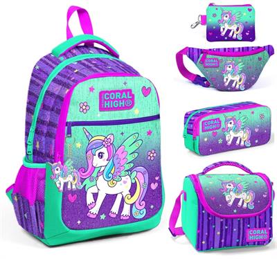 Coral High Yeşil Mor Pegasus Beşli Okul ve Günlük Çanta Seti - Kız Çocuk