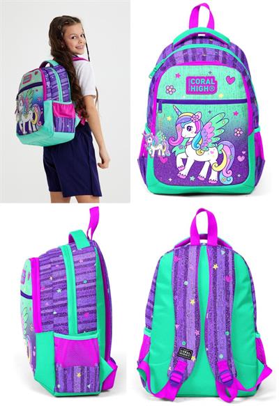 Coral High Yeşil Mor Pegasus İlkokul Okul Sırt Çantası ve Kalemlik Seti