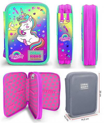 Coral High Yeşil Mor Unicorn Kız Çocuk Okul Çantası ve Organizer Kalemlik Seti 23729 11129