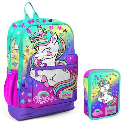 Coral High Yeşil Mor Unicorn Kız Çocuk Okul Çantası ve Organizer Kalemlik Seti 23729 11129