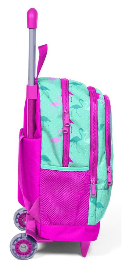 Coral High Yeşil Pembe Flamingo Baskılı Çekçek Okul Çantası - Işıklı