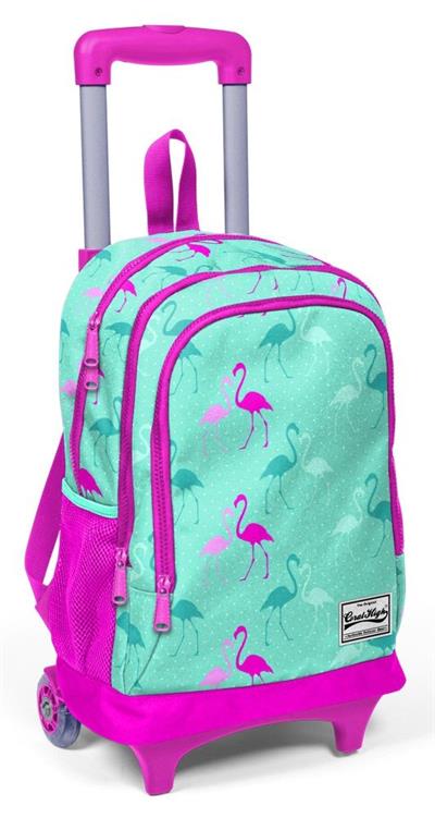Coral High Yeşil Pembe Flamingo Baskılı Çekçek Okul Çantası - Işıklı