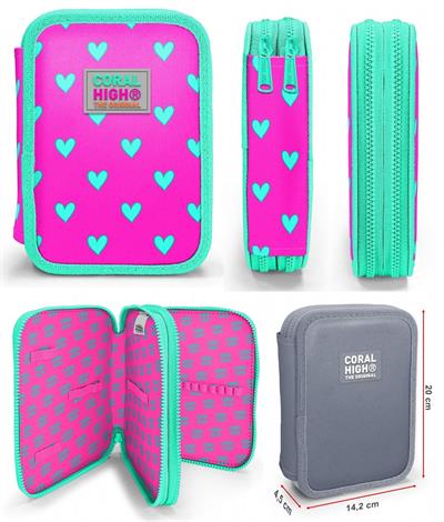 Coral High Yeşil Pembe Kalp Desenli Kız Çocuk Okul Çantası ve Organizer Kalemlik Seti 23113 11133