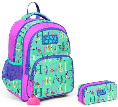 Coral High Yeşil Pembe Kız Çocuk İlkokul Sırt Çantası ve Kalemlik Seti