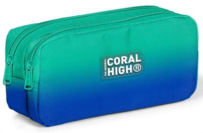 Coral High Yeşil Saks Renk Geçişli Desenli Erkek Çocuk Isı Yalıtımlı Beslenme Çantası ve Kalemlik Seti