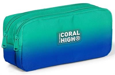 Coral High Yeşil Saks Renk Geçişli İki Bölmeli Kalem Çantası - Erkek Çocuk