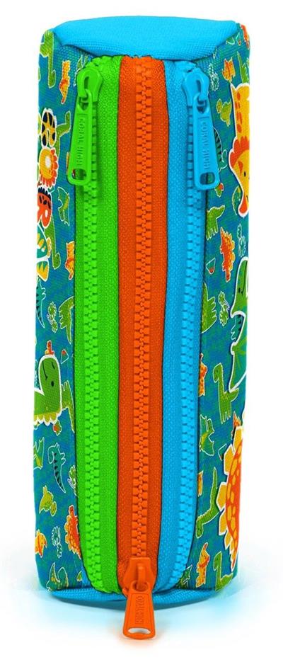 Coral High Yeşil-Turuncu Erkek Çocuk Sevimli Dinazor Baskılı Üç Gözlü Kalem Çantası 22148