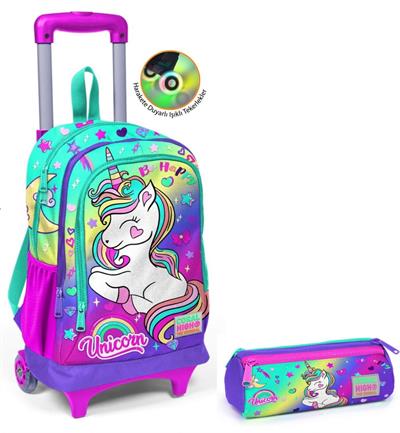 Coral High Yeşil Unicorn Tekerlekli Okul Çantası ve Kalemlik Seti