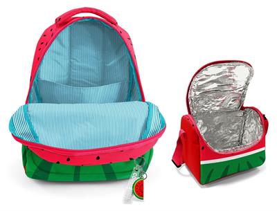 Coral HighErkek Çocuklar İçin Üç Gözlü Kırmızı Yeşil Karpuz Okul Sırt Çantası ve Termal Beslenme Çantası