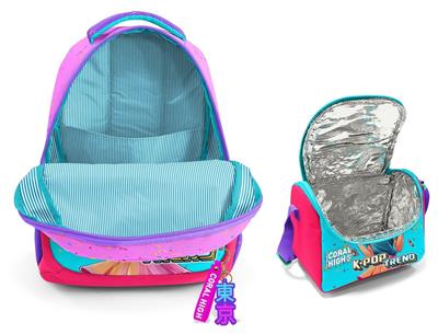 Coral HighKız Çocuklar İçin Üç Gözlü Pembe K-Pop Dondurmalı Kız Okul Sırt Çantası ve Termal Beslenme Çantası